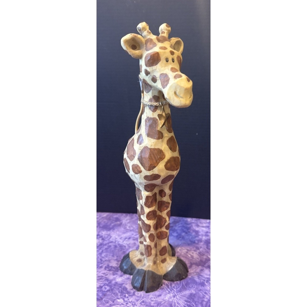 Giraffe Hand Carved‎ Stone Figure Star Collar Whimsical 9.5 Inches Tall Folk Art